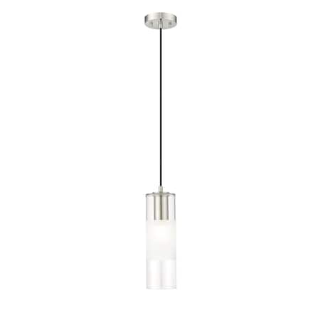 Z-Lite Alton Pendant, 1-Light, 4.75 In.W x 14.25 In.H, Brushed Nickel/Clear+Frosted 824P-BN